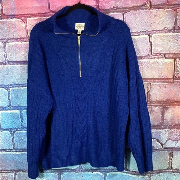 St. John’s Bay Royal Blue Women's 2X Quarter Zip Pullover Sweater Knit Mock Neck - Picture 1 of 10